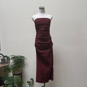 By Anthropologie Rich Burgundy Slum Strapless Ruched Dress
